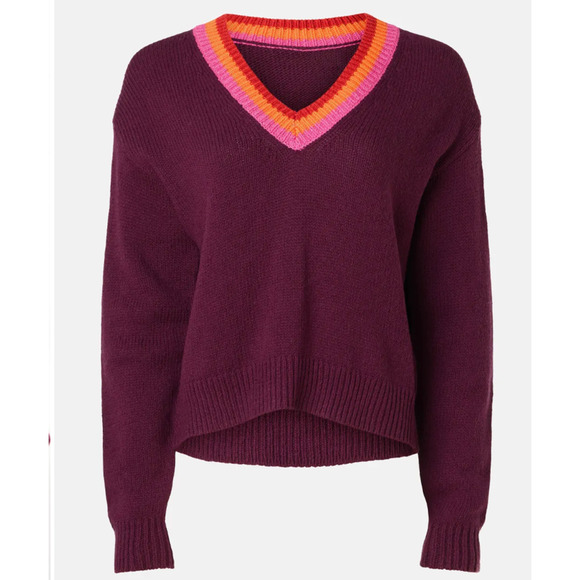 Marine Layer Burgundy Oversized Sweater LARGE V-Neck Preppy Cotton Wool $148 - Picture 7 of 11